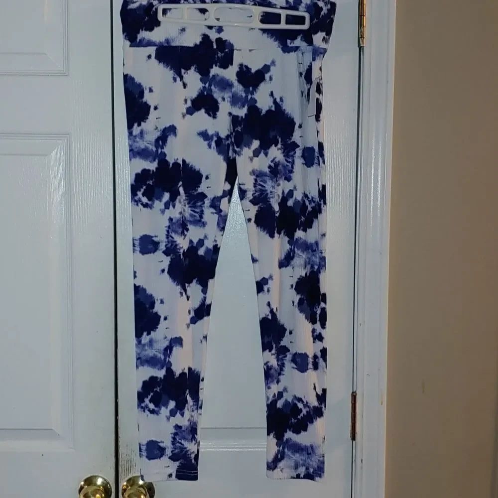 No Connect tie dye blue white ribbed stretch leggings Sz Xl